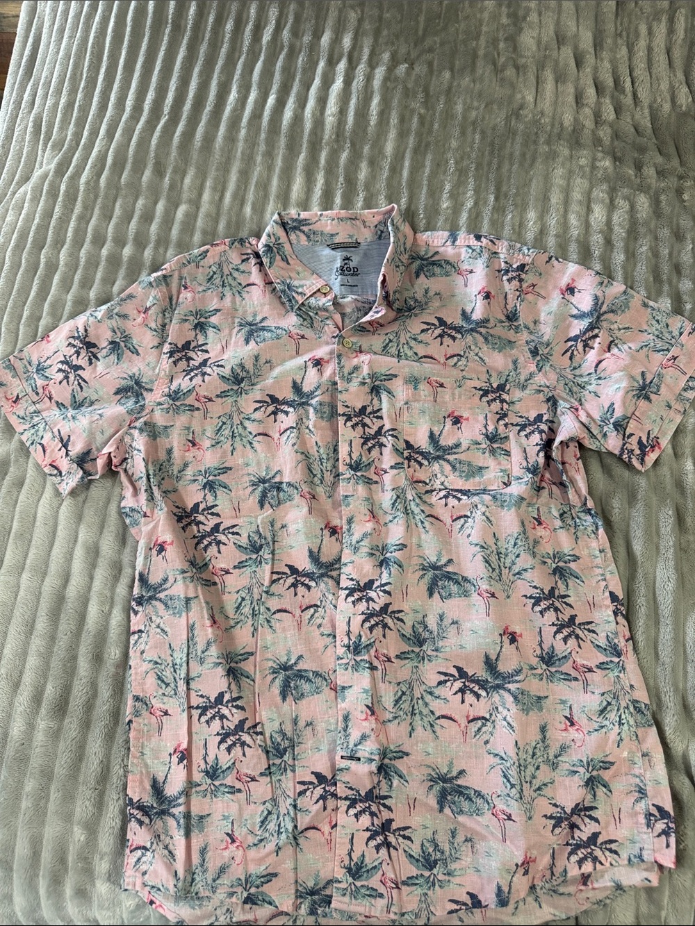 Izod Pink Palm Print Short Sleeve Button-Down Shirt